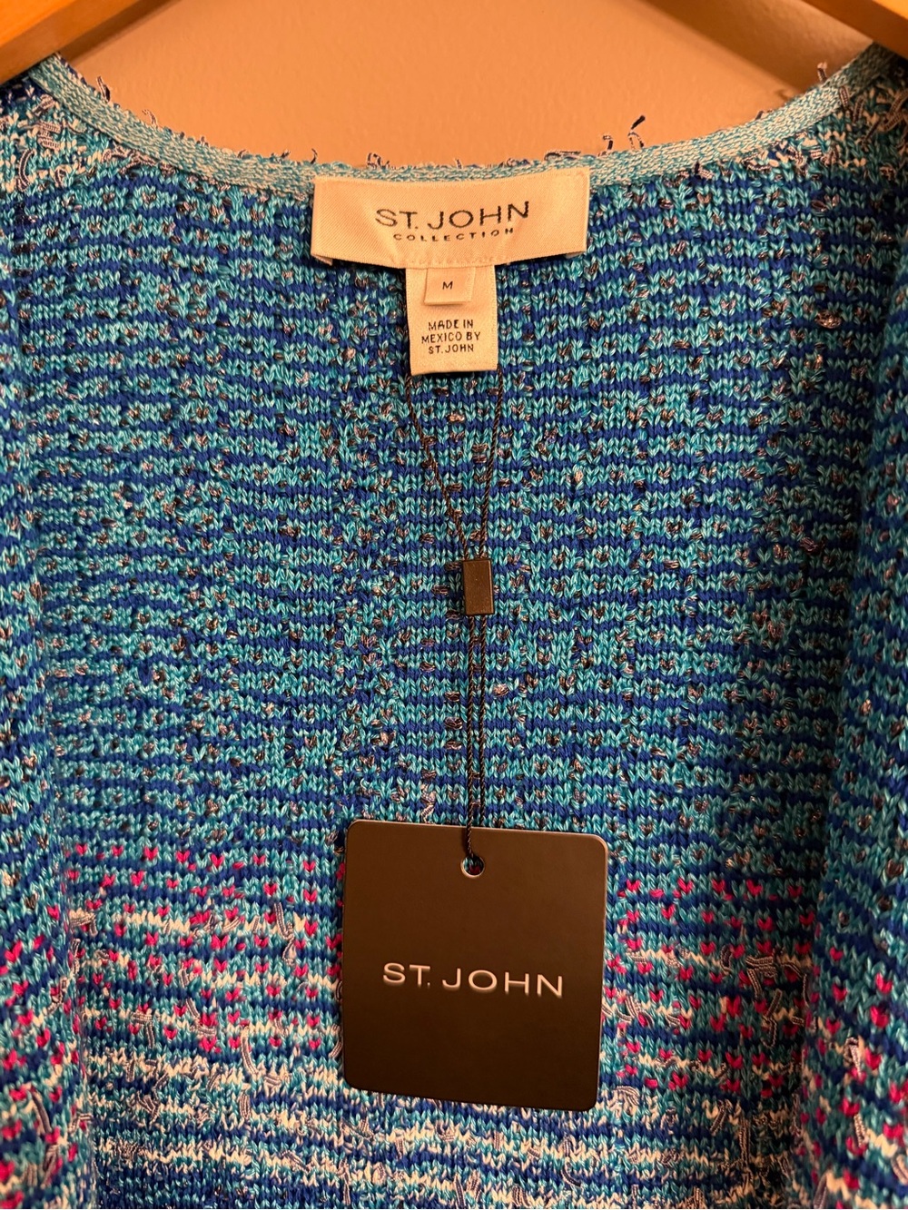 RARE NWT St. John Collection "Lagoon Multi" Tweed Fringe Cardigan Duster Coat - Picture 7 of 11